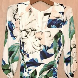 White House Black Market Blue and Cream Dress